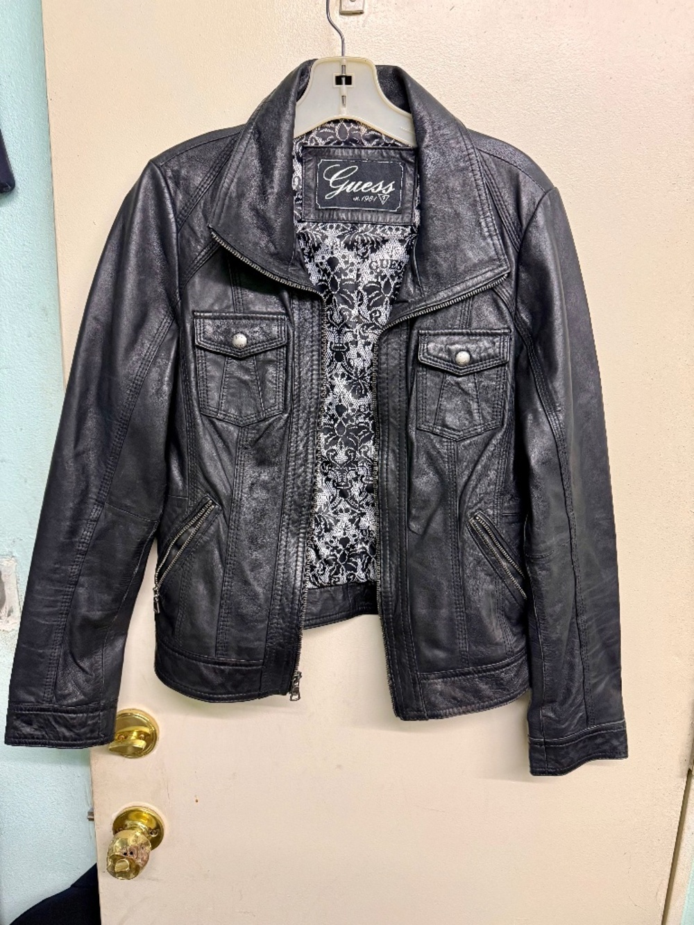 GUESS Black Genuine Leather Jacket